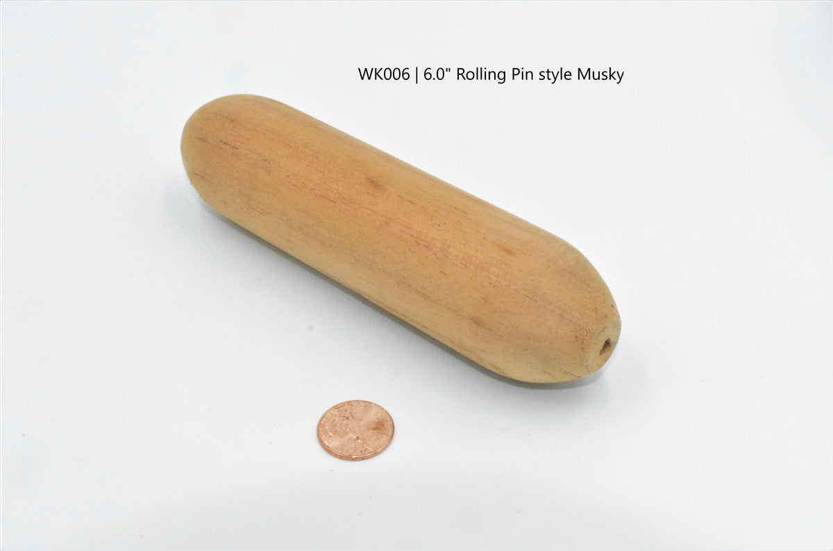 Rolling Pin Lure | Large 6.0" inch uniform thickness wood Musky fishing lure body (Optional through hole)